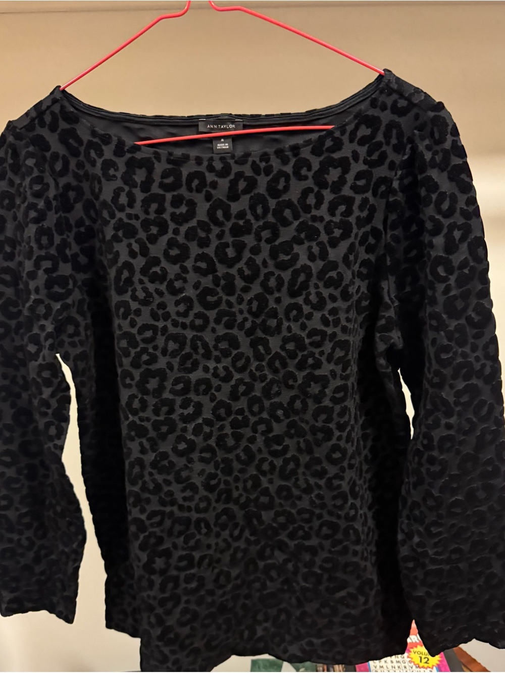 Ann Taylor Black Leopard Jacquard Crew Neck Sweater